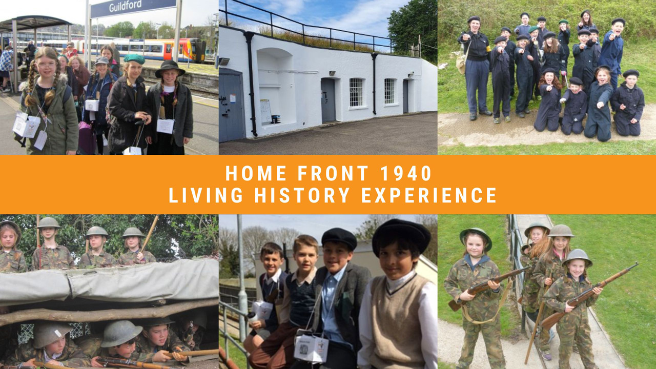 Historical experience at Henley Fort, children marching and dress up as part of the army